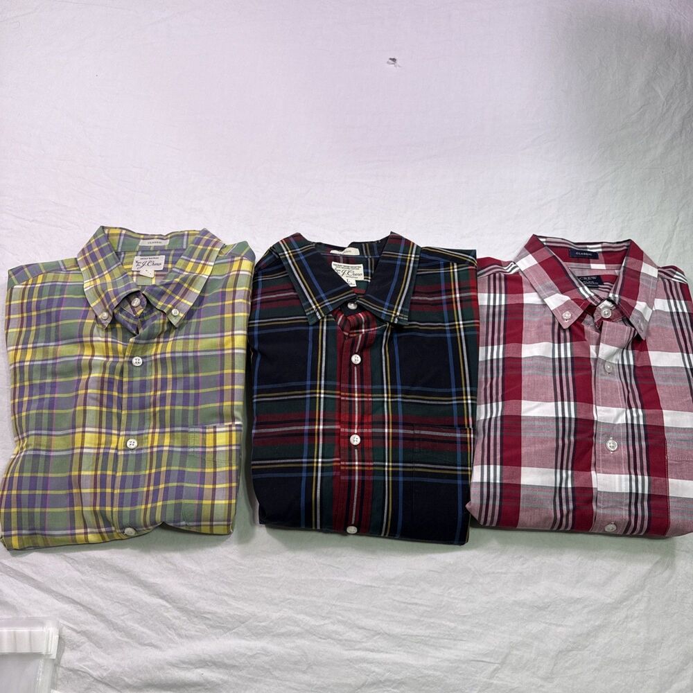 J.Crew Flex Washed Slim Fit Lot Of 3 Plaid Button Down Shirt Mens Large